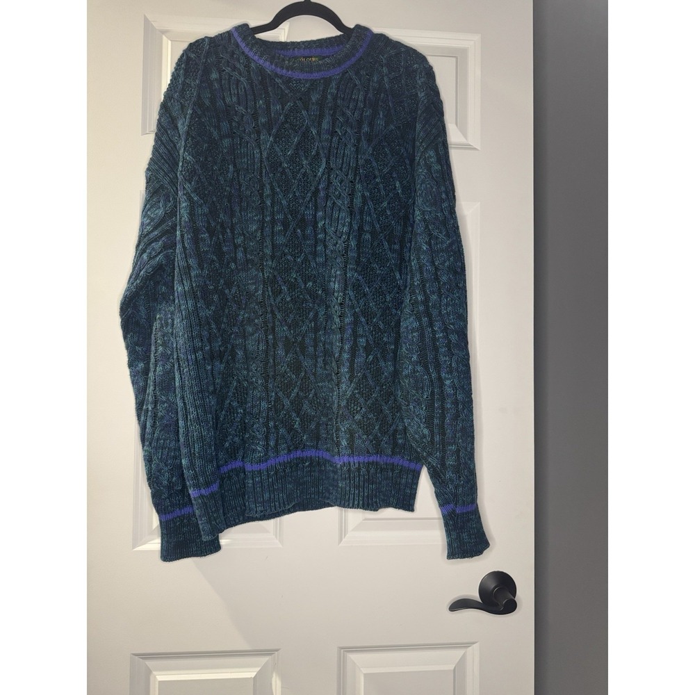 Vintage Colours By Alexander Julian 90s Knit Sweater XLT Cotton Green Purple